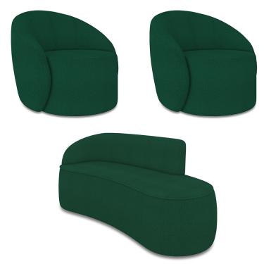 Imagem de Sofá 3 Lugares Orgânico 180cm Morgan e 2 Poltronas Lua Bouclê Verde D03 - D'Rossi