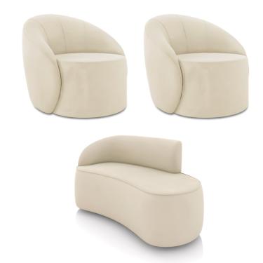 Imagem de Sofá 2 Lugares Orgânico 140cm Morgan e 2 Poltronas Lua Veludo Bege D03 - D'Rossi