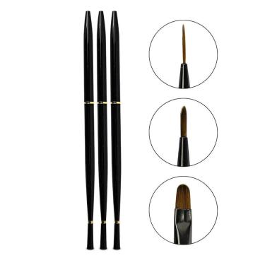 Imagem de Kit 3 Pincel Fino Médio Língua De Gato Com Tampa Nail Art