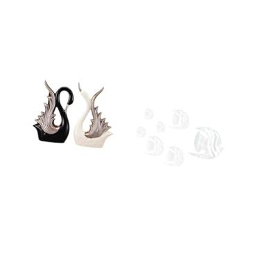 Imagem de Fenteer Coleção de Decalques de Parede em Espelho de Acrílico com Figuras de Cisne de Cerâmica E Peixe para Prateleira, Lareira, Sofá, Plano de Fundo de TV, D