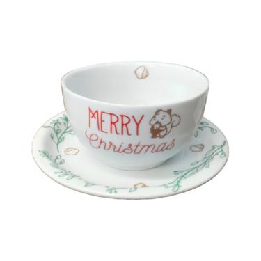 Imagem de Jogo Cumbuca 500ml E Prato Sobremesa 19cm Porcelana Natalina Elegante Mesa Posta Presente Natal Só Art's® (Merry Christmas)