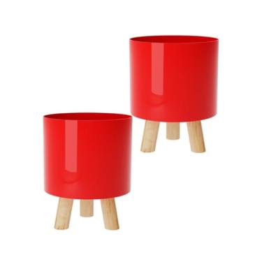 Imagem de Kit com 2 - Cachepot Retro pé Madeira Decoração (Vermelho)