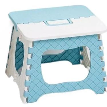 Imagem de Banqueta Banquinho Dobrável De Plástico Resistente Para Viagem(AZUL,1)