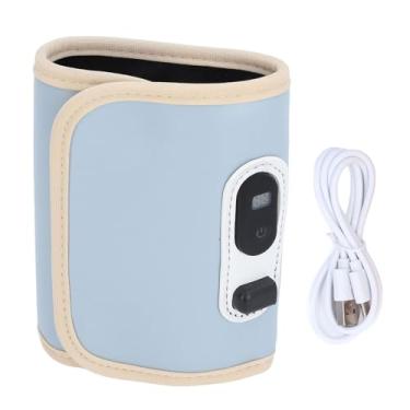 Imagem de Capa de isolamento de mamadeira portátil USB aquecedor de leite 21 velocidades de temperatura ajustável LED para carro de viagem couro sintético 154 g (azul)