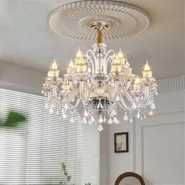 Imagem de Luxo Europeu Vela Cristal Candelabro LED Criatividade Americana Sala de Estar Restaurante Quarto Villa Hotel Edifício Duplex Lâmpada Pendente (B 15 Luzes)