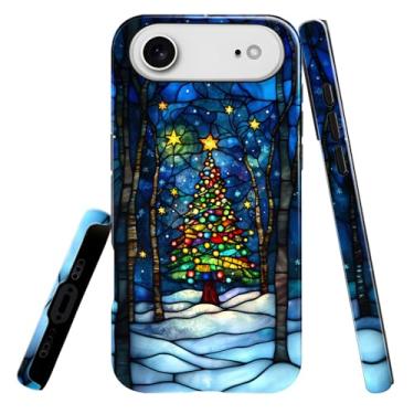 Imagem de heindiy Compatível com iPhone 17 Air, capa brilhante, proteção total, à prova de choque, anti-arranhões, capa de TPU, capas para homem, mulher, árvore de Natal, noite de neve