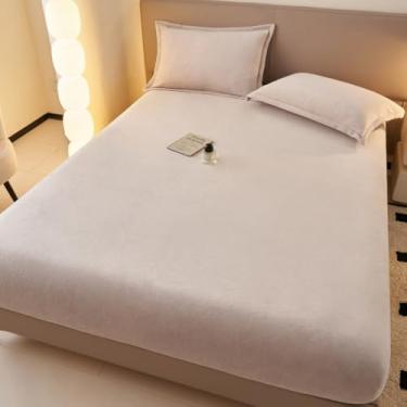 Imagem de Capa de colchão, cor sólida, luxuosa, macia, veludo, protetor de colchão, antiderrapante, tamanho queen, bordas elásticas para todas as estações-cinza||180 x 220 cm (conjunto de 3 peças)