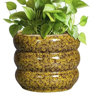Imagem de SQOWL Vaso de cerâmica - Vaso de 20 cm para ambientes internos com orifício de drenagem, vasos de flores decorativos para ambientes externos, redondo, para decoração de quarto de casa, estampa de