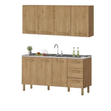 Imagem de Armário De Cozinha Com Balcão Fortaleza 3 Portas Amêndoa - MILANI MOVE