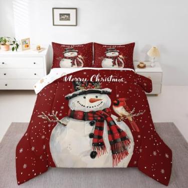 Imagem de Feelyou Conjunto de edredom de boneco de neve vermelho, tamanho solteiro, Feliz Natal, flocos de neve, para meninos, meninas, adolescentes, animais cardeais, inverno, férias, edredom para decoração de