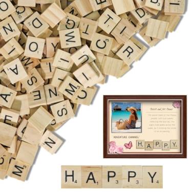 Imagem de 400 peças de azulejos de letras de madeira, letras para artesanato, decoração de presente de madeira faça você mesmo - Fazendo porta-copos de alfabeto ortografia jogo de azulejos de madeira