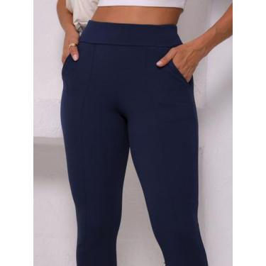 Imagem de Calça Feminina Montaria Skinny Malha Crepe Bolsos Elegante Casual - Lo