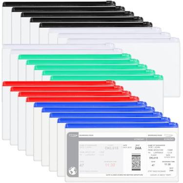 Imagem de Marspark Estojo de lápis transparente com 100 peças, envelope com zíper, bolso de etiqueta, envelopes de plástico transparente com zíper, sacos de lápis A6 para dinheiro, material de escritório, 24 x