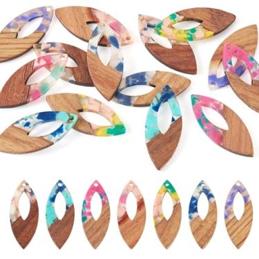 Imagem de Spritewelry 14 peças de pingentes de resina de madeira DIY pingentes pendentes de resina de madeira natural geométrico boêmio gota, pingentes de coração redondos para fabricação de joias