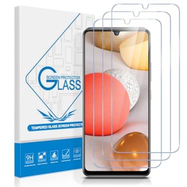 Imagem de YMO Pacote com 3 protetores de tela para Samsung Galaxy A42,9H película protetora transparente HD de vidro temperado, fácil de instalar, sem bolhas, leitor de impressão digital e compatível com capa