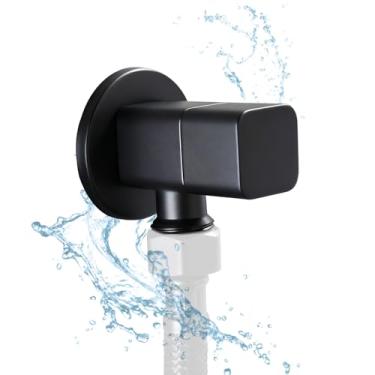 Imagem de Válvula de parada de ângulo quadrado, válvula de ângulo preta G1/2 misturador de latão válvula de parada de água banheiro bidê spray chuveiro quarto de volta água banheiro chuveiro lavatório acessório