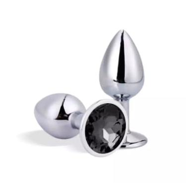 Imagem de Plug Anal de Aço Inoxidável com Pedra Redonda Tamanho M – Luxo, Sensação Térmica e Estímulo Intenso (Preto)