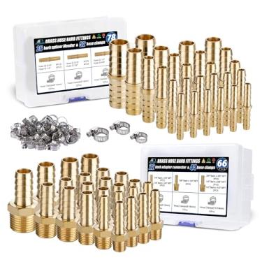 Imagem de Ailbiuko 48 Peças De Conexões Mangueira Latão, Emendador Farpas 3/16" 1/4" 5/16" 3/8" 1/2" 5/8" E Adaptador Rosca Macho Farpado Para Npt, Npt Com 96 Braçadeiras Tubo