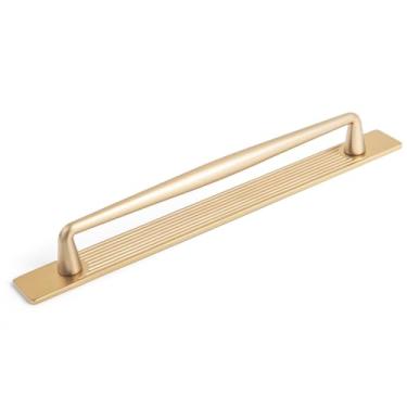 Imagem de Goo-Ki Puxador de armário de liga de zinco bronze champanhe com placa traseira - 192 mm (7,56" (192 mm) ferragens para armário central para quarto, cozinha, pacote com 2 (6180-G)