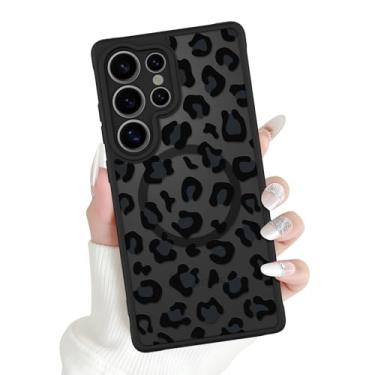 Imagem de OOK Capa magnética adequada para Samsung Galaxy S25 Ultra de 6,9 polegadas (compatível com carregamento sem fio) TPU macio e capa de telefone de policarbonato rígido com estampa de leopardo preto capa