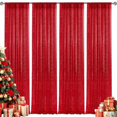 Imagem de 4 peças de painéis de cortina de lantejoulas vermelhas, cenário fotográfico com glitter, fundo de tecido para decoração de festa de casamento de Natal