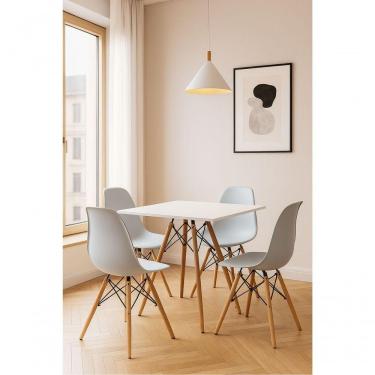 Imagem de Conjunto Mesa Eiffel Quadrada 90cm Branca Com 4 Cadeiras – Design Moderno E Conforto!