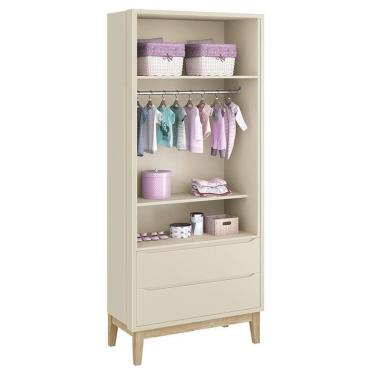 Imagem de Guarda Roupa Infantil Classic 2 Portas Areia Fosco Com Pés Madeira Natural Reller Móveis Areia Fosco