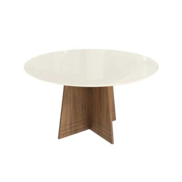 Imagem de Mesa De Sala Jantar Lótus C- Tampo Madeirado C- Vidro 105x105cm Nogueira-off White-vidro Off White - Kappesberg