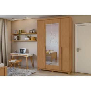 Imagem de Guarda Roupa 4 Portas  e 2 Gavetas c/ Espelho e Pés Alonzo Amêndoa - Lopas