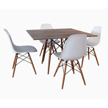Imagem de Mesa De Jantar Quadrada Amêndoa 90Cm Com 4 Cadeiras Brancas Cor: Branco