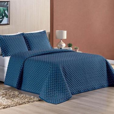 Imagem de Cobre Leito Prático Padrão Dupla Face 3 Peças - Marinho