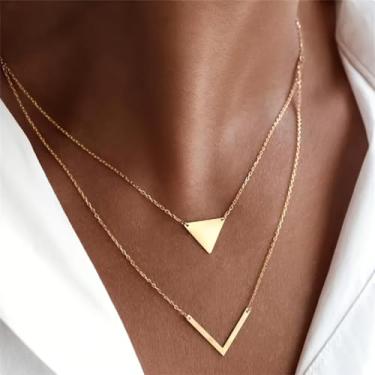 Imagem de Colar feminino em camadas de ouro, empilhável, requintado, banhado a ouro 14 K, em camadas, fofo, moderno, pingente, corrente, conjunto de joias modernas para meninas