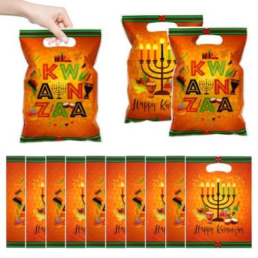 Imagem de 30 sacos de presente Happy Kwanzaa laranja 7,1 x 9,8 polegadas/18 x 25 cm, sacos de lembrancinhas de festividades para festas e artigos de festa