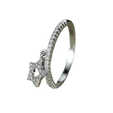 Imagem de 1 anel de pingente personalizado com zircônia em forma de estrela para mulheres, requintados, leves e luxuosos, joias finas, decoração de namoro para festa de formatura, Cobre, Sem pedra preciosa