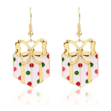 Imagem de Brincos pendentes de Natal para mulheres, suéter de cristal esmaltado, lâmpada com laço HOHOHO, caixa de presente, brincos de Papai Noel, joias de Natal, brincos de Natal para mulheres, Medium, Metal