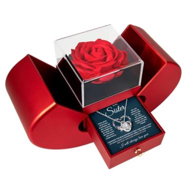 Imagem de Colar To My Sis – Pingente de ouro branco 14K com cartão de mensagem e caixa de presente, joia significativa para presente de aniversário, Natal ou formatura, 18" - 22" (45.72 cm - 55.88 cm), Aço