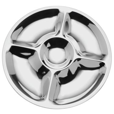 Imagem de Mikasa Conjunto de 2 peças de aço inoxidável de luxo com bandeja superior dividida e base de tigela – Servidor de acabamento espelhado elegante perfeito para camarão, frutos do mar e aperitivos