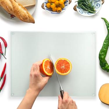 Imagem de Tábua de cortar vidro 40 x 30 cm: Protetor de bancada de vidro para cozinhas - Durável, protetor de bancada de vidro higiênico - resistente a arranhões, à prova de calor, fácil de limpar - vidro