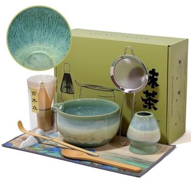Imagem de Conjunto de batedor Matcha com tigela de cerâmica - batedor de bambu (Chasen), colher, peneira e suporte - Kit completo para chá Matcha tradicional - presentes exclusivos para mulheres, homens