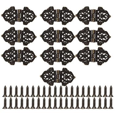 Imagem de Dobradiças decorativas antigas Dobradiças de gabinete de bronze vintage Mini dobradiças requintadas para caixas de joias Caixas de madeira DIY projetos de artesanato Conjunto de
