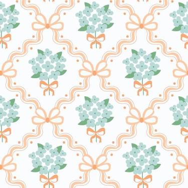 Imagem de EaseStick Papel de parede floral com laço floral boho geométrico para armários de quarto de banheiro 45 x 406 cm autoadesivo flor art déco papel de parede moderno removível berçário mural de parede