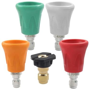 Imagem de Zorveiio Protetor de bocal de lavadora de pressão, 5 peças de aço inoxidável de alta potência conjunto de pontas de bocal de lavagem com tampa protetora de borracha atualizada e conexão rápida de 0,6