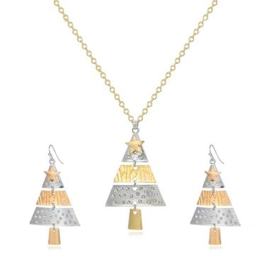 Imagem de RLHRNDE Conjunto de brincos de árvore de Natal para mulheres, moda esmaltada, metal, árvore de Natal, brincos pendentes hipoalergênicos, colar com pingente de árvore de Natal, presente de joias de