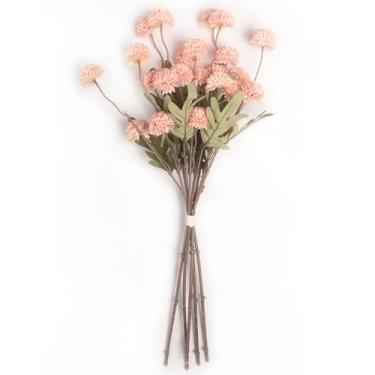 Imagem de EQUSPUR 5 peças de flores pequenas de pompom rosa artificial, flores de crisântemo de seda sintética de 50 cm com haste longa, arranjos florais para buquê faça você mesmo, decoração de mesa de