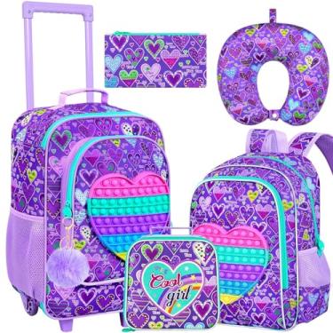 Imagem de Conjunto de 5 peças de bagagem infantil para meninas, linda mala de rodinhas para crianças, mala de viagem para crianças - Love