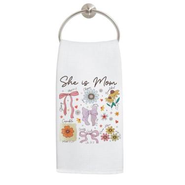 Imagem de LADOCK Presentes Cristãos para Mães Toalhas de Cozinha, Melhores Presentes para o Dia das Mães de Crianças Filho Filha Toalhas de Mão para Decoração de Banheiro, Toalhas de Chá Floral She Is Mom para