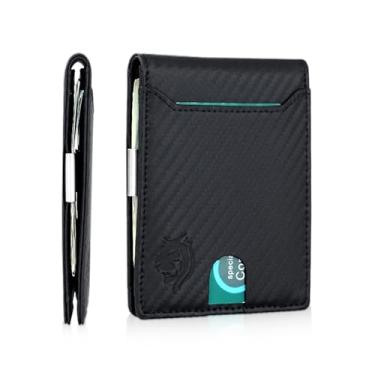Imagem de Carteira masculina | 11 porta-cartões de crédito | Clipe de dinheiro embutido | Slim Minimalista | Bloqueio RFID | Couro premium | Presente para ele, Carbono, Fibra de carbono