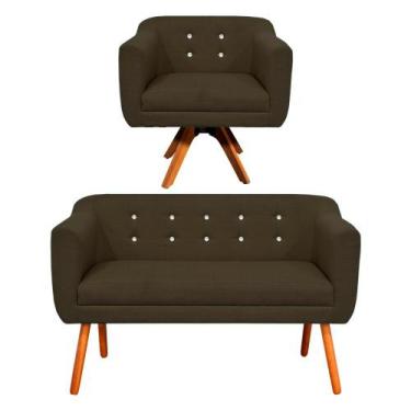 Imagem de Sofá Namoradeira e 1 Poltrona com Strass Julia Giratória Madeira Linho