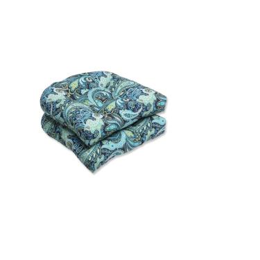 Imagem de Pillow Perfect Almofada de assento de vime Paisley bonita para ambientes externos, azul, conjunto de 2