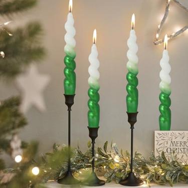 Imagem de Velas espirais de Natal, velas cônicas verdes metálicas, castiçal sem cheiro de 19 cm para presente de inverno, Natal, decoração de casa, embalagem com 4